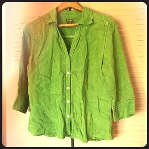 Beautiful green linen short sleeve top sz L